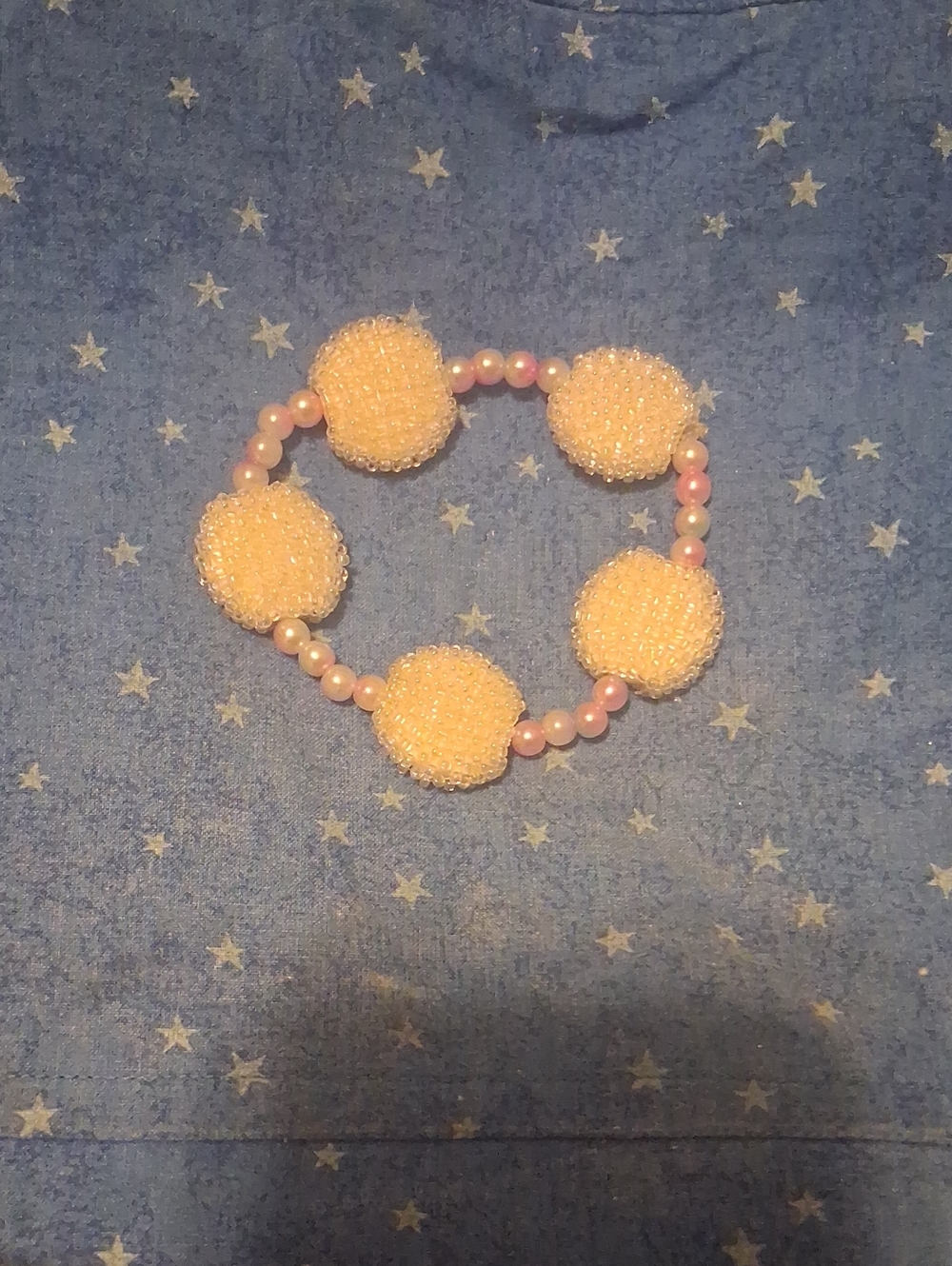 Beaded Pink Pearl and Cream Pom Bracelet